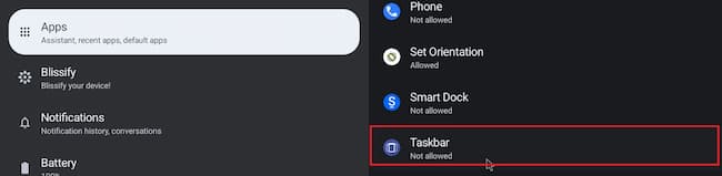 BlissOS15のTaskbarの設定