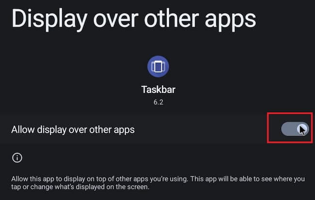 BlissOS15のTaskbar設定。Taskbarの許可