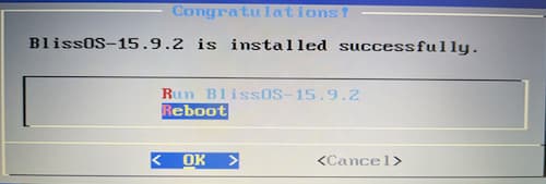 BlissOSインストール画面２９　ルートパーティションへのインストール１１