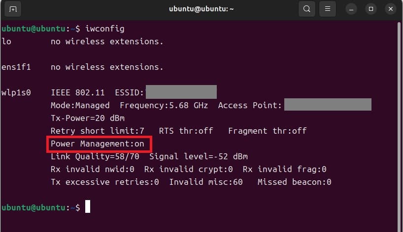 Ubuntu・LinuxMintのiwconfigコマンドの実行