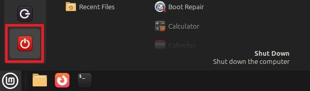 Linux Mintのシャットダウンアイコン