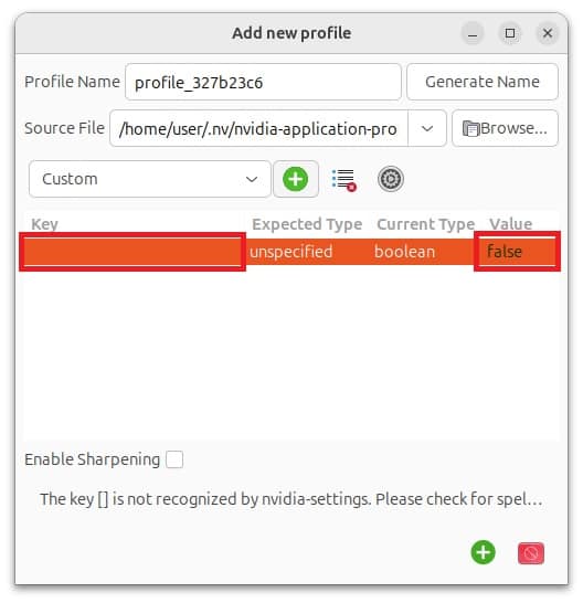 Linux用NVIDIA設定Application Profileの作成10