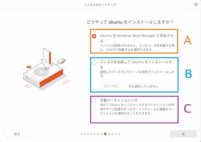 Ubuntu24.04のインストール時のブートローダー選択画面
