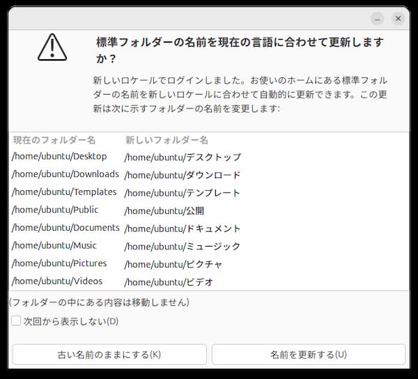 Ubuntu日本語設定後の表示切替の案内