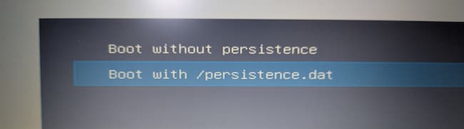 Xubuntu　USB起動画面③persistenceモードの選択